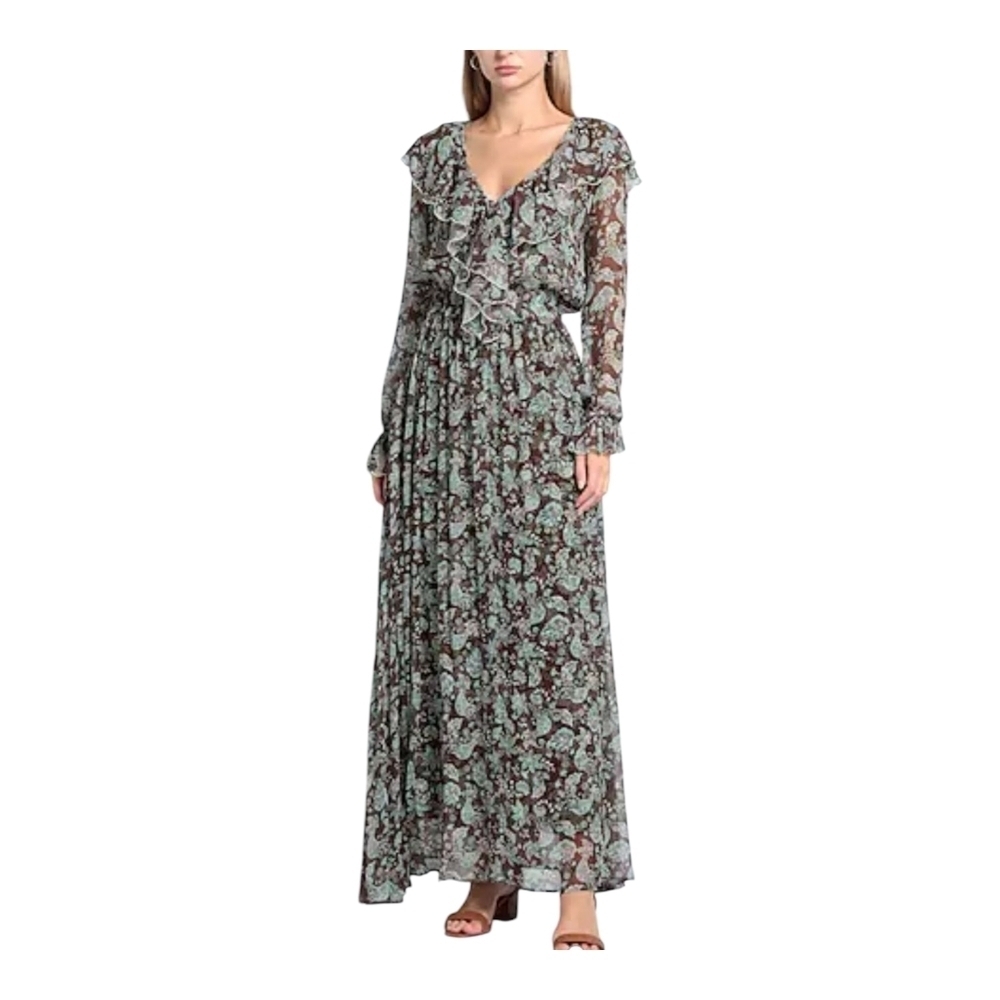 Alessia Zamattio Calla Silk Maxi Dress NWT Italy Size 38 US 2 Brown Multi